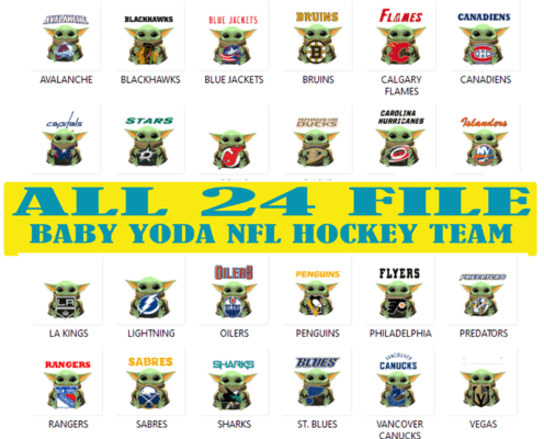 Baby Yoda Star Wars 24 NHL Hockey Teams, Baby Yoda Star Wars PNG, Baby Yoda PNG, NFL Football Files For Silhouette Instant Download